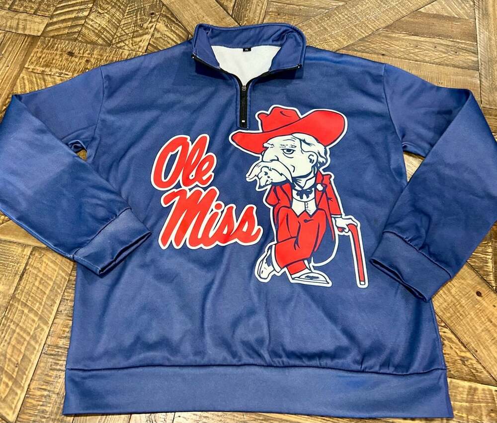 Ole Miss Rebels 1/4 Zip Pullover Sweatshirt Size S Blue